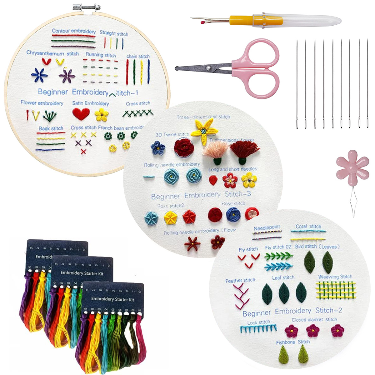 DIY Embroidery Stitch Practice Kit Handmade Embroidery Starter Kit to Learn 30 Different Stitches Hand Stitch Embroidery Skill Techniques for